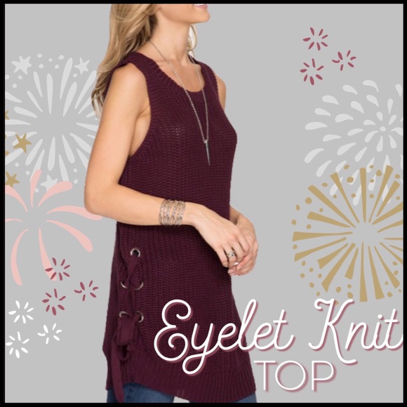 Boutique Tops - Plum Side Lace-up Sweater Vest